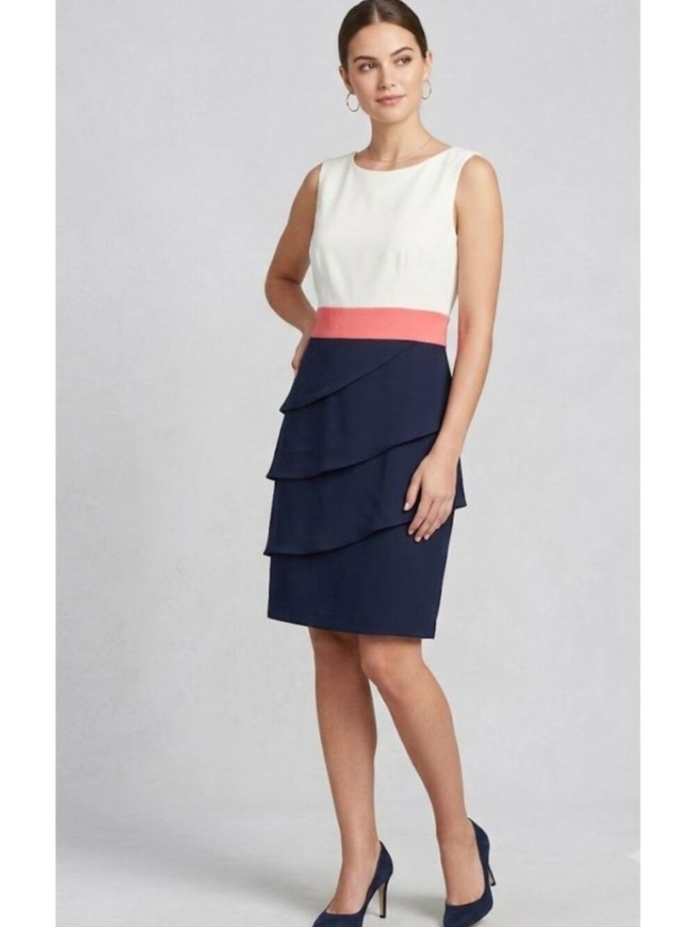 Dressbarn Womens Colorblock Sleeveless Dress Size 14 With Navy White & Pink